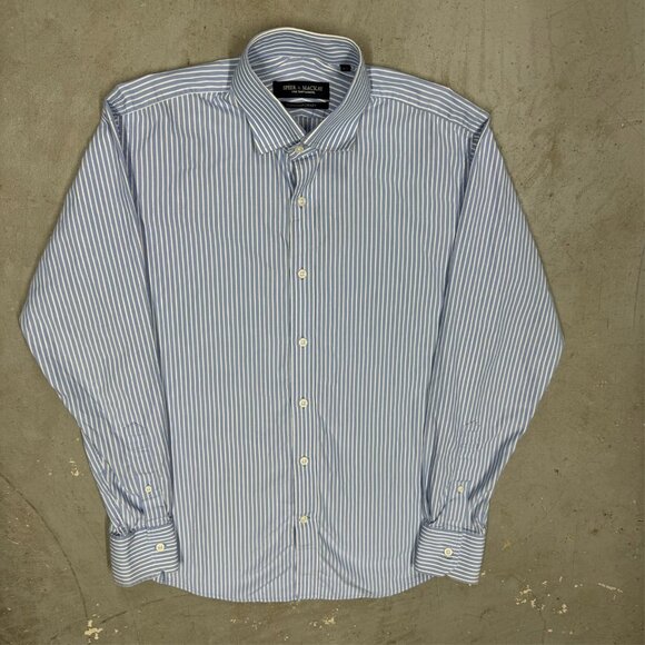 Spier & Mackay Dress Shirt Striped Long Sleeve Blue/White Cotton 15 1/2 Medium - Picture 2 of 9